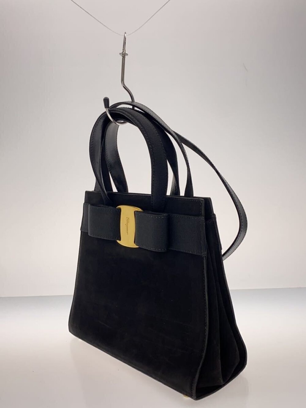 Salvatore Ferragamo Vara Suede Black Handbag Black